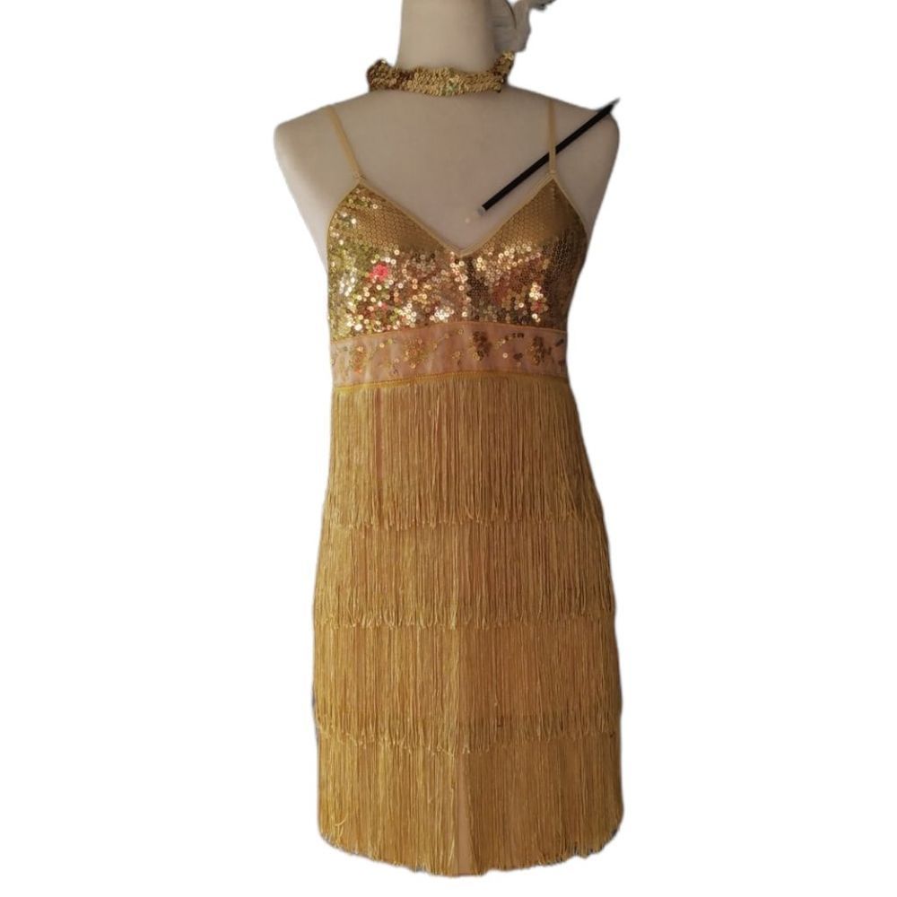 NWT Gold Lame Flapper Dress Adult Size Medium Halloween costume